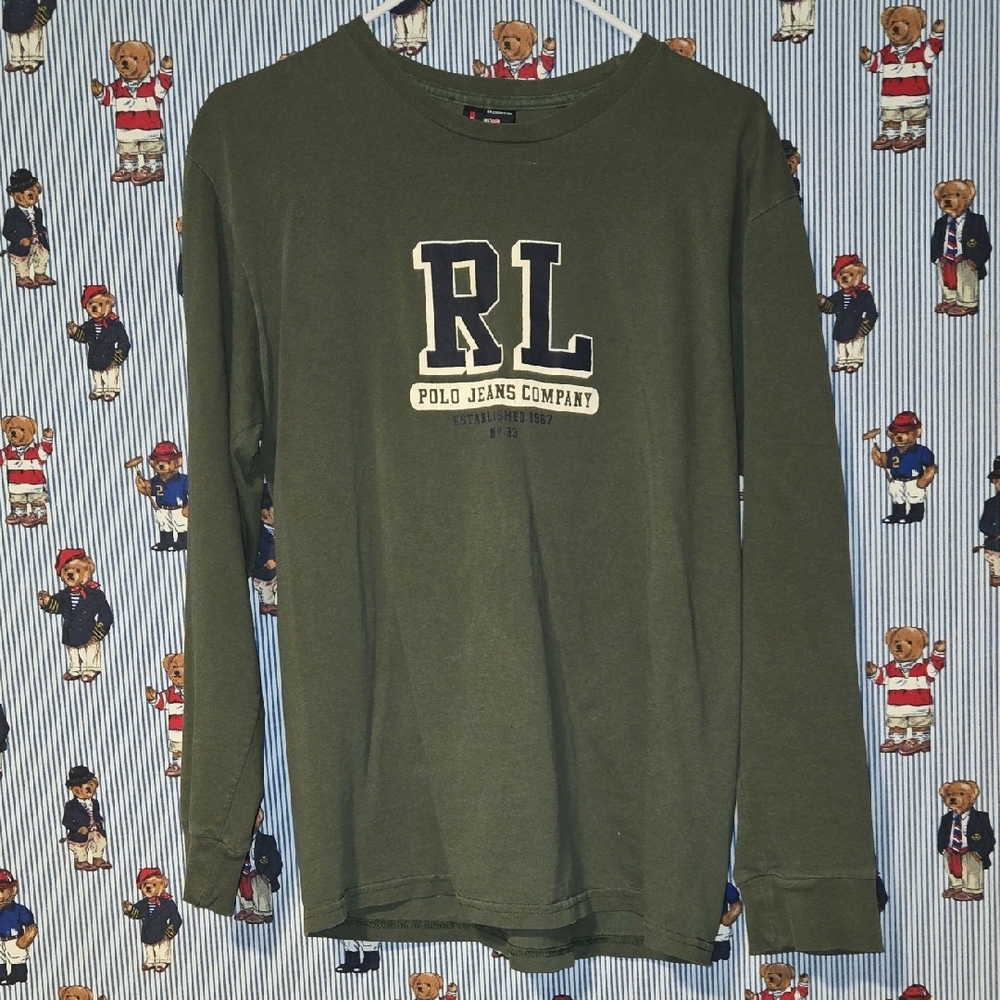 Vintage Polo Jeans Ralph Lauren Olive RL Long Sleeve Shirt Medium